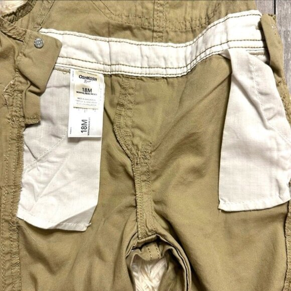 Oshkosh B'gosh Tan with Pink Plaid‎ Girls Toddlers Overalls Size 18M - Picture 6 of 11